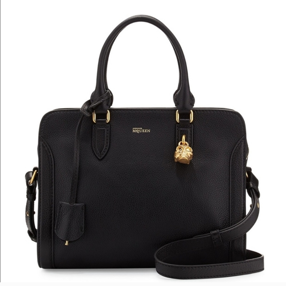 Alexander McQueen Black Leather Skull Padlock Satchel
